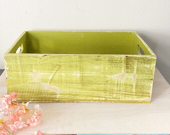 Lime Green Wood Box Planter with Cut-out Handles