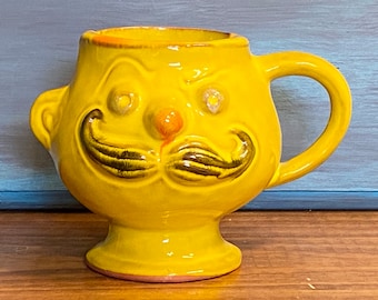 Pacific Stoneware Mustache Mug Yellow Large Man Face Mug 1970s