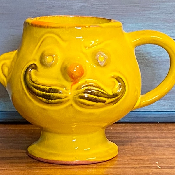 Pacific Stoneware Mustache Mug Yellow Large Man Face Mug 1970s