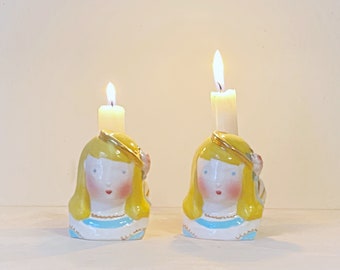 Ceramic Angel Candle Holders Vintage Handmade