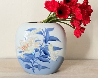 Heavy Vase Japanese Tiger Lily Takahashi Blue and White