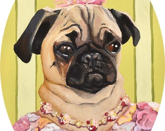 Pugnelope — Bridgerton Pug Art Print — Penelope’s Dress Acrylic Painting Download