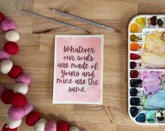 Hand-Painted Wuthering Heights Valentine Post Card | Romantic Literary Love Quote