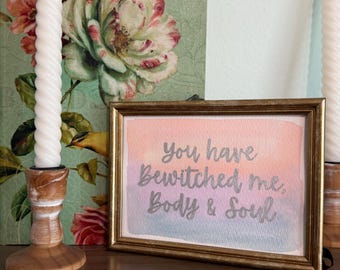 Hand-Painted Pride and Prejudice Valentine Postcard | Jane Austen Quote