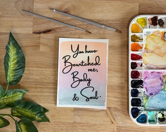 Hand-Painted Pride and Prejudice Valentine Postcard | Jane Austen Quote