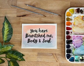 Hand-Painted Pride and Prejudice Valentine Postcard | Jane Austen Quote