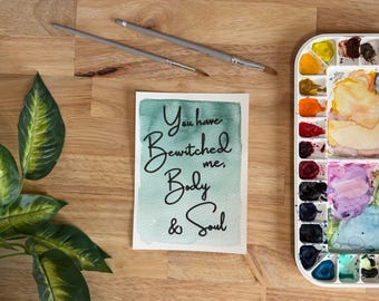 Hand-Painted Pride and Prejudice Valentine Postcard | Jane Austen Quote