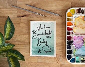 Hand-Painted Pride and Prejudice Valentine Postcard | Jane Austen Quote