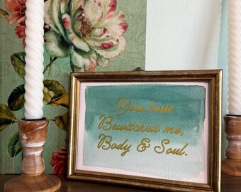 Hand-Painted Pride and Prejudice Valentine Postcard | Jane Austen Quote