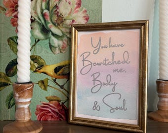 Hand-Painted Pride and Prejudice Valentine Postcard | Jane Austen Quote