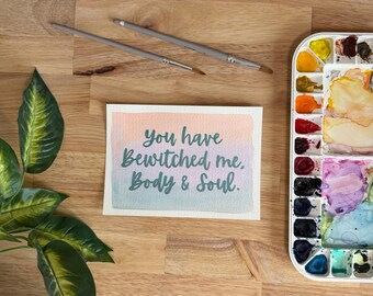 Hand-Painted Pride and Prejudice Valentine Postcard | Jane Austen Quote