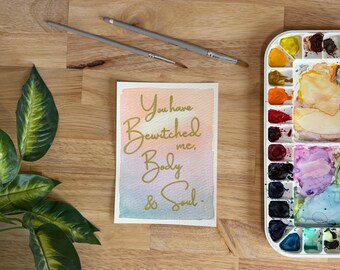 Hand-Painted Pride and Prejudice Valentine Postcard | Jane Austen Quote