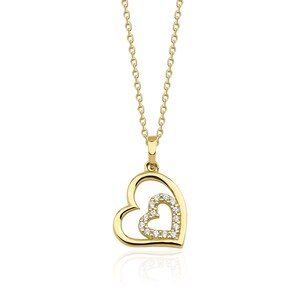 14K Gold Double Heart Gold Necklace - Symbol of Love and Connection, Intertwined Hearts Necklace, Valentine&#39;s Day Gift, Valentine&#39;s Day Art.