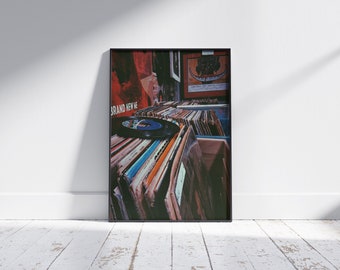 Vintage platenwinkelposter | Retro vinyl kunst aan de muur | Indiemuziekkamerdecoratie voor woonkamer | Esthetisch cadeau uit de jaren 70 voor vinylliefhebbers |