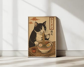 Japanese Cat Art Print: Vintage Woodblock Style, Cat Lover Gift