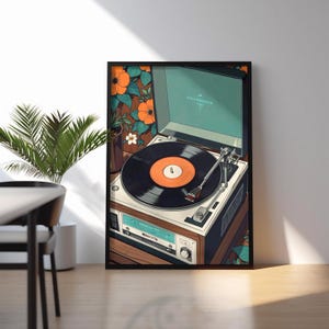 Vintage Record Shop Art Print: Retro Music Wall Decor