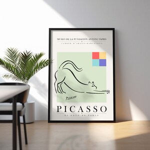 Picasso Cat Line Art Print: Minimalist Home Decor Poster