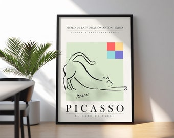 Impresión artística de línea de gato de Picasso: póster minimalista para decoración del hogar
