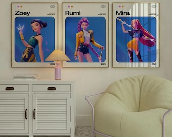 Póster de cazador de demonios inspirado en Huntrix, K-Pop, arte mural de anime de fantasía oscura, decoración de dormitorio con estética pop coreana, impresión de fan art de edición limitada.
