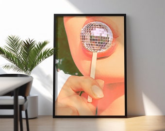 Retro Diskokugel Poster: 70er Jahre Glam Decor Kunstdruck