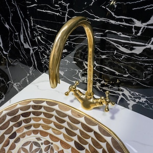 Single Hole Faucet, Brass Water Dispenser Faucet, Unlacquered Brass faucet, Moroccan Faucets, Gooseneck Brass Faucet, Handcrafted Faucet