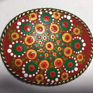 Womens Belt Buckle - Christmas Dot Mandala - Wearable Dot Art