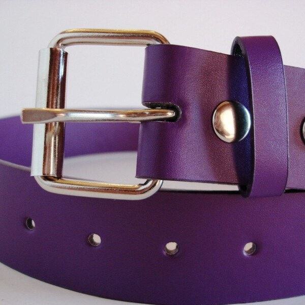Belt for Belt Buckle, Bonded Leather Snap Belt with FREE Plain Buckle - PURPLE