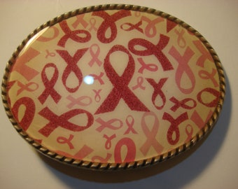 Jada Belt Buckle - Pink Ribbons- Oval Wearable Art