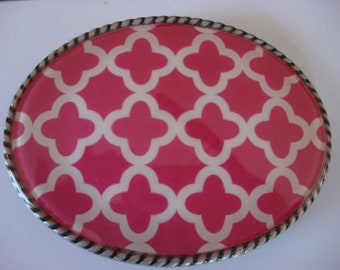 Jada Belt Buckle - Pink lattice  - Oval Wearable Art