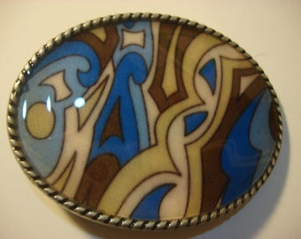 Jada Belt Buckle - Blue Mod - Oval Wearable Art