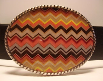 Zigzag Brown Belt Buckle - Oval Wearable Art