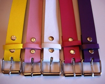 Belts for Belt Buckles, Bonded Leather Snap Belt (made in China) with FREE Plain Buckle - Yellow, Light Pink, White, Hot Pink, or Purple