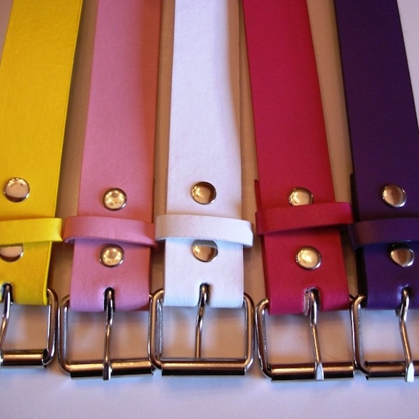 Belts for Belt Buckles, Bonded Leather Snap Belt (made in China) with FREE Plain Buckle - Yellow, Light Pink, White, Hot Pink, or Purple