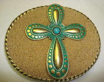 Womens Belt Buckle - Turquoise Cross