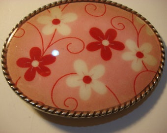 Jada Belt Buckle - Pink Flowers- Oval Wearable Art