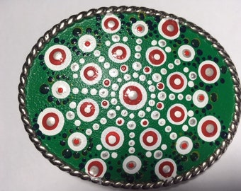 Womens Belt Buckle - Christmas Dot Mandala - Wearable Dot Art