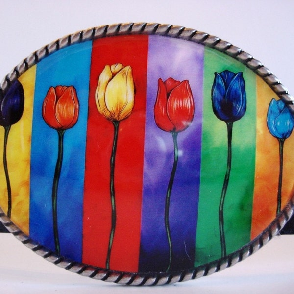 NEW Tulip Rainbow Jada Oval Belt Buckle - Wearable Art