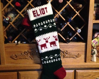 Christmas Stocking, Stockings, personalized, knitted, reindeer, deer, wedding, new baby, Moeggenborg Sugar Bush, unlined, lined