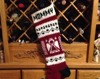 Personalized knitted Christmas Stockings, Angel, knitted lining, Moeggenborg Sugar Bush