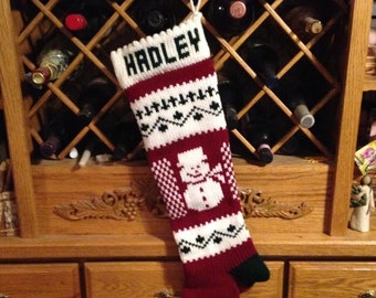 Personalized Christmas Stocking,Made in the USA,knitted, snowman, wedding gift, new baby gift, Moeggenborg Sugar Bush, lined