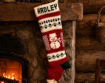 Personalized Christmas Stocking,Made in the USA,knitted, snowman, wedding gift, new baby gift, Moeggenborg Sugar Bush, lined