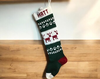 Reindeer Personalized knitted Christmas Stocking