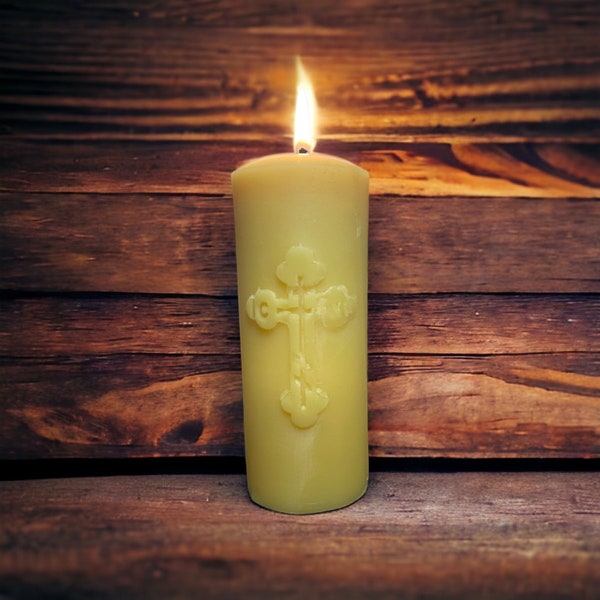 Beeswax Candle With Cross Etsy