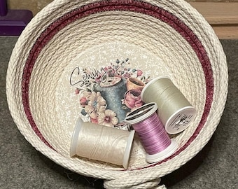 Sewing Basket,  Sewing mends the soul, Handmade, Made in Michigan, Made in the USA,Moeggenborg Sugar Bush, cotton rope