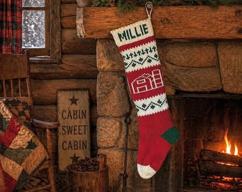 Personalized Christmas Stocking,Stockings, knitted,Red Barn, wedding gift,new baby gift, Moeggenborg Sugar Bush,Knitted Lining,Michigan Made