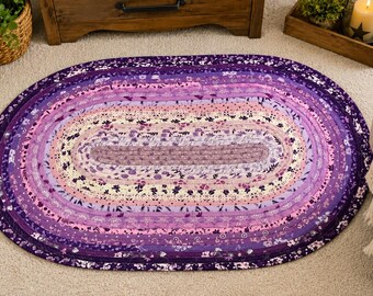 Oval Rug, 43"x27""handmade violet, lavender, purple, farmhouse medium rug, made in Michigan,Moeggenborg Sugar Bush