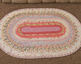 Oval Rug, 43"x27""handmade pinks,florals,  farmhouse medium rug, made in Michigan,Moeggenborg Sugar Bush
