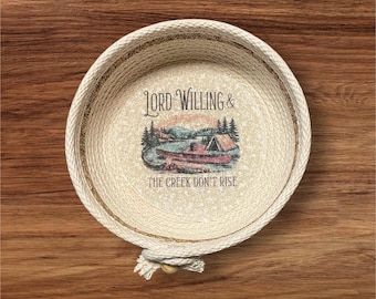 Fishing basket medium,  Quote Basket, Handmade, Made in Michigan, Made in the USA,Moeggenborg Sugar Bush, White cotton rope