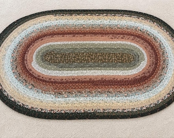 Oval Rug, 42.5"x27.5"handmade rug,green, cream,mauve, farmhouse medium rug, made in Michigan,Moeggenborg Sugar Bush