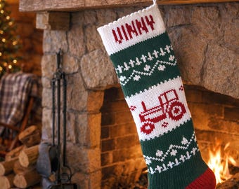Personalized Christmas Stocking, Stockings, knitted, Red Tractors, wedding gift, new baby gift, Moeggenborg Sugar Bush, lined